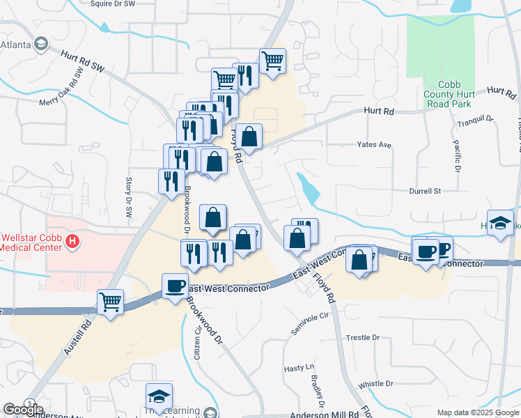 map of restaurants, bars, coffee shops, grocery stores, and more near 3859 Floyd Road in Austell