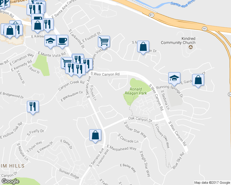 map of restaurants, bars, coffee shops, grocery stores, and more near 859 South Parkglen Place in Anaheim