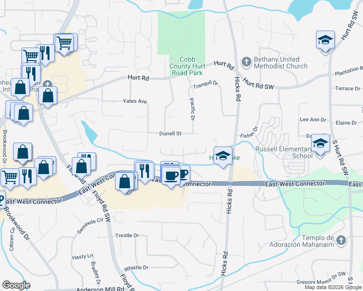 map of restaurants, bars, coffee shops, grocery stores, and more near 3710 Auldyn Drive in Austell