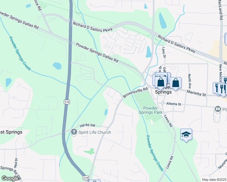 map of restaurants, bars, coffee shops, grocery stores, and more near 4619 Sweetwater Avenue in Powder Springs