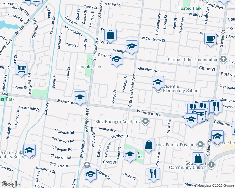 map of restaurants, bars, coffee shops, grocery stores, and more near 984 Cortez Drive in Corona