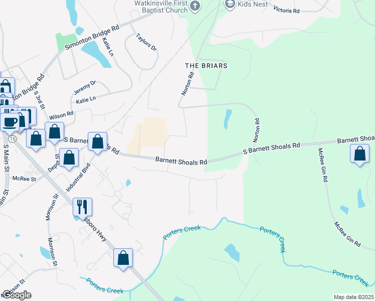 map of restaurants, bars, coffee shops, grocery stores, and more near 896-1638 Barnett Shoals Road in Watkinsville