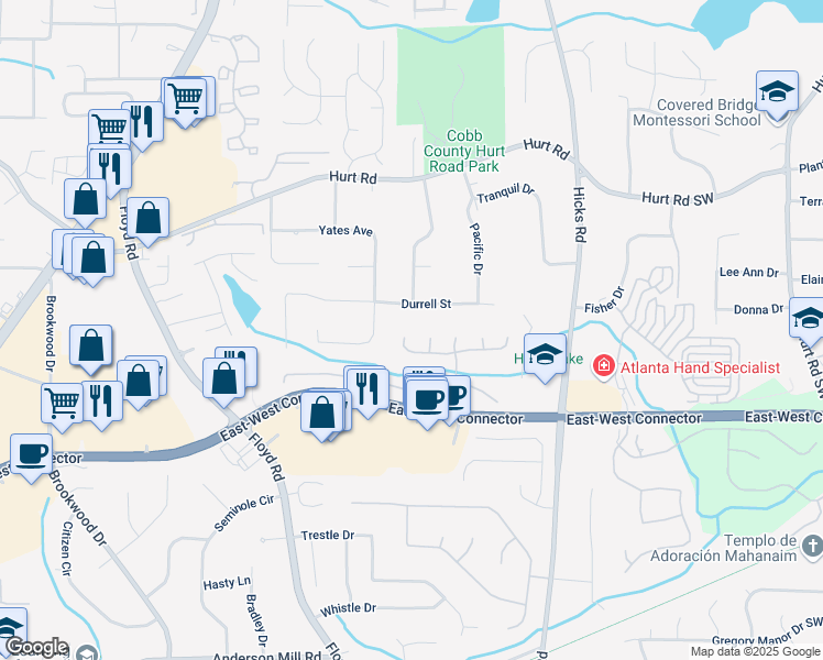 map of restaurants, bars, coffee shops, grocery stores, and more near 1065 Dalby Way in Austell
