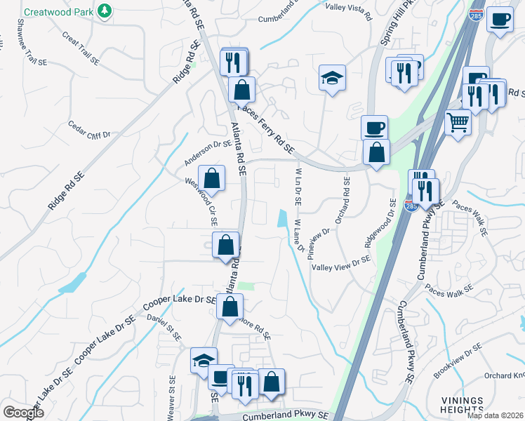 map of restaurants, bars, coffee shops, grocery stores, and more near 3891 Wakefield Hall Square in Smyrna