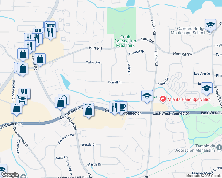 map of restaurants, bars, coffee shops, grocery stores, and more near 1065 Dalby Way in Austell