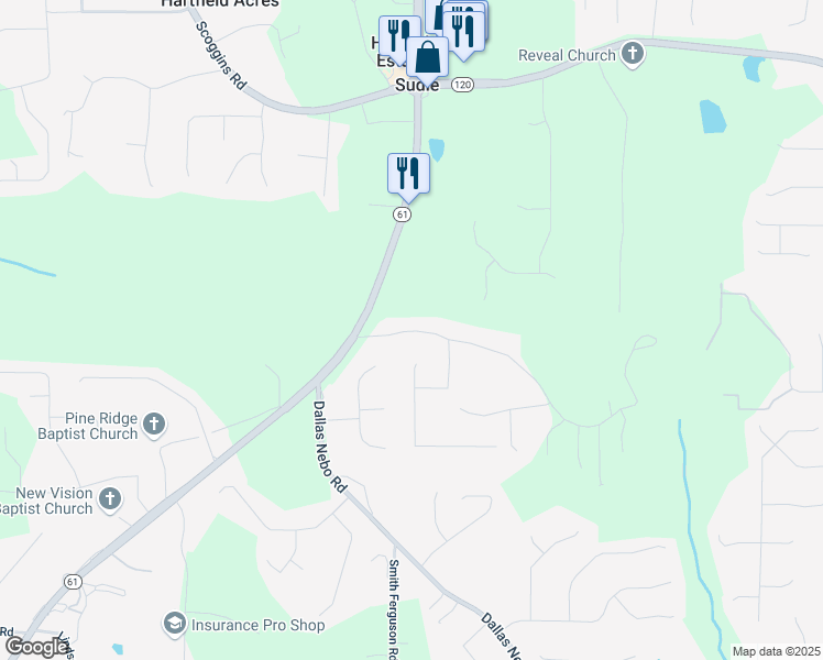 map of restaurants, bars, coffee shops, grocery stores, and more near 173 Campground School Road in Dallas