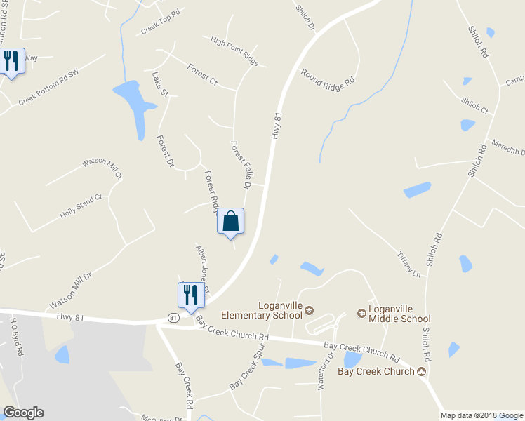 map of restaurants, bars, coffee shops, grocery stores, and more near 5437 Georgia 81 in Loganville