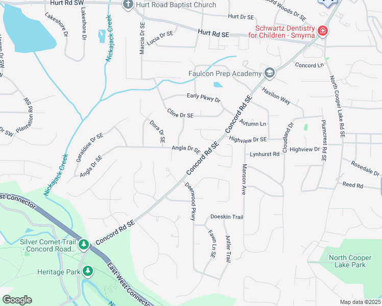 map of restaurants, bars, coffee shops, grocery stores, and more near 235 Angla Drive Southeast in Smyrna