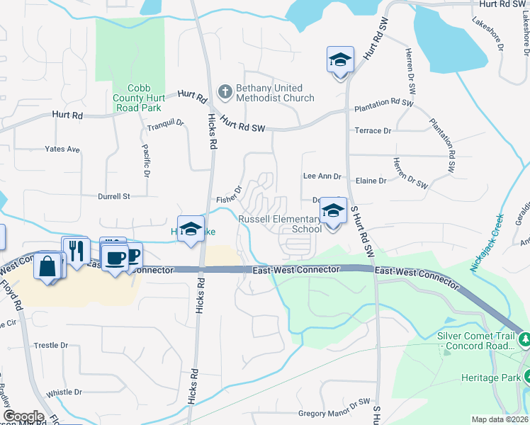 map of restaurants, bars, coffee shops, grocery stores, and more near 3916 High Dove Way Southwest in Smyrna