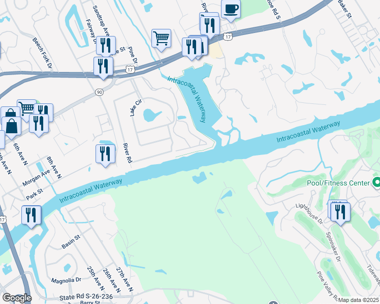 map of restaurants, bars, coffee shops, grocery stores, and more near 21A Villa Drive in North Myrtle Beach