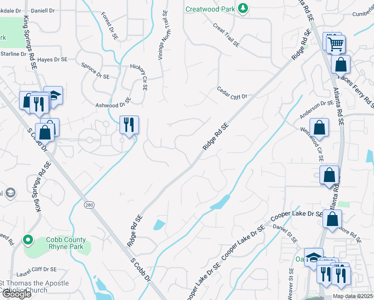 map of restaurants, bars, coffee shops, grocery stores, and more near 3970 Glenhurst Drive in Smyrna