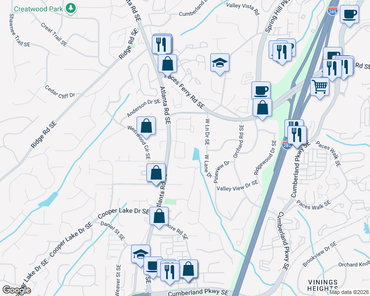 map of restaurants, bars, coffee shops, grocery stores, and more near 3891 Wakefield Hall Square in Smyrna