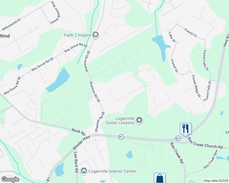 map of restaurants, bars, coffee shops, grocery stores, and more near 3335 Holly Stand Court in Loganville