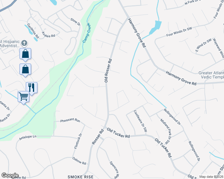 map of restaurants, bars, coffee shops, grocery stores, and more near 292 Old Rosser Road in Stone Mountain