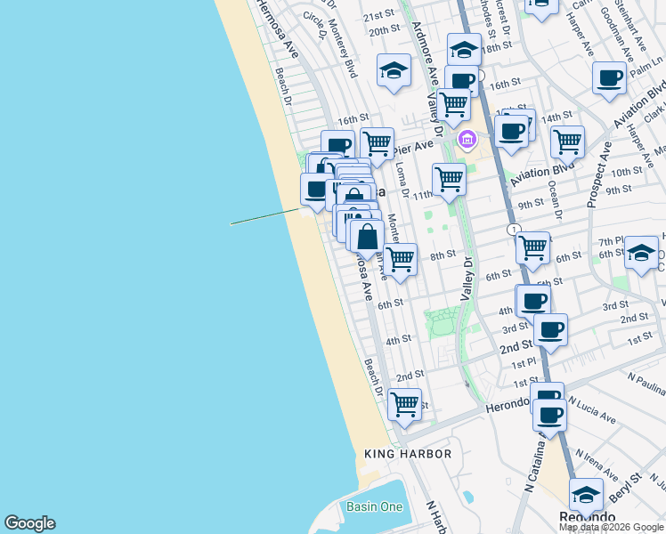map of restaurants, bars, coffee shops, grocery stores, and more near 830 The Strand in Hermosa Beach