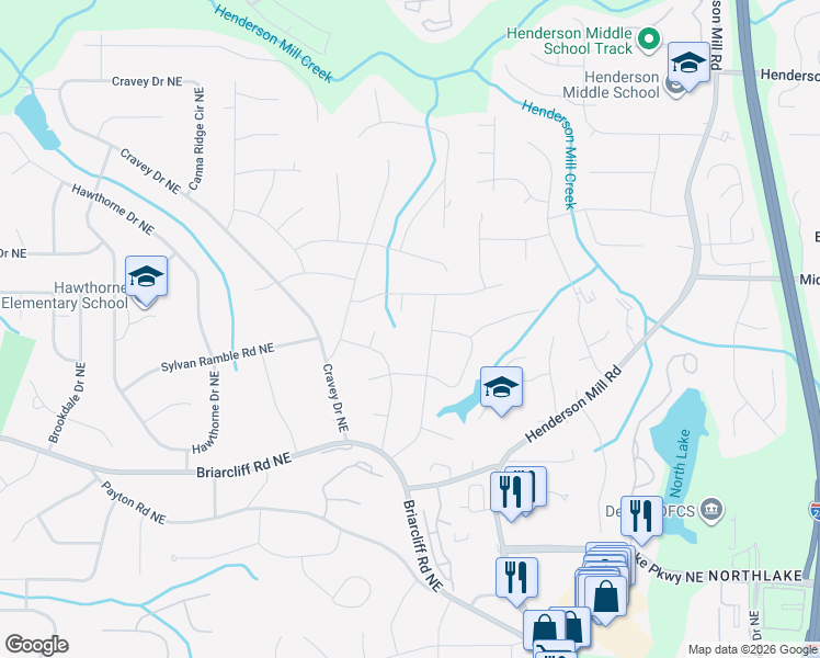 map of restaurants, bars, coffee shops, grocery stores, and more near 2513 Boxwood Court Northeast in Atlanta