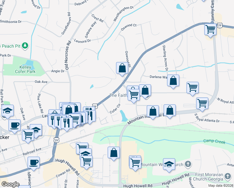 map of restaurants, bars, coffee shops, grocery stores, and more near 4541 Lawrenceville Highway in Tucker
