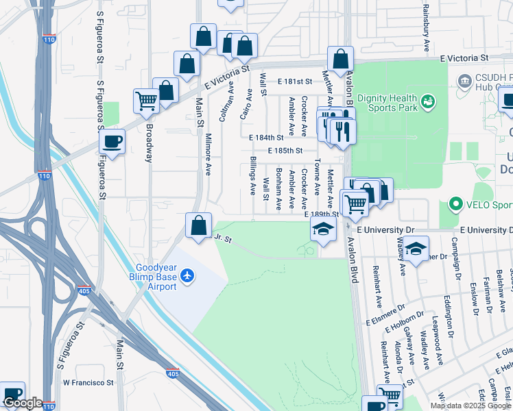 map of restaurants, bars, coffee shops, grocery stores, and more near 18812 Billings Avenue in Carson