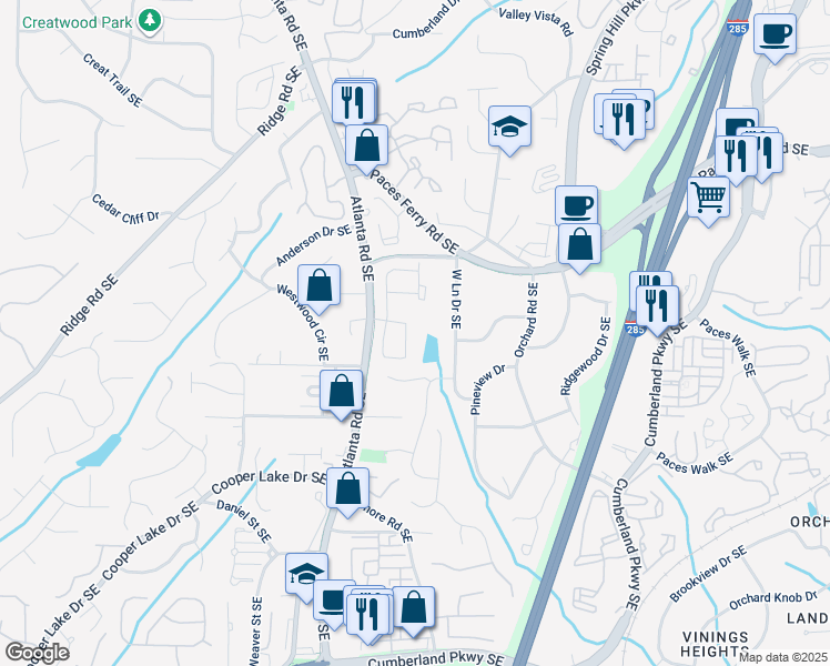 map of restaurants, bars, coffee shops, grocery stores, and more near 3895 Wakefield Hall Square in Smyrna