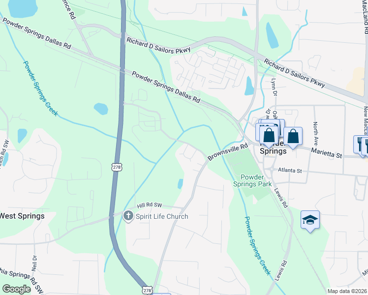map of restaurants, bars, coffee shops, grocery stores, and more near 3902 Teal Circle in Powder Springs