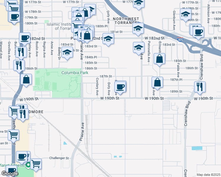 map of restaurants, bars, coffee shops, grocery stores, and more near 18826 Doty Avenue in Torrance