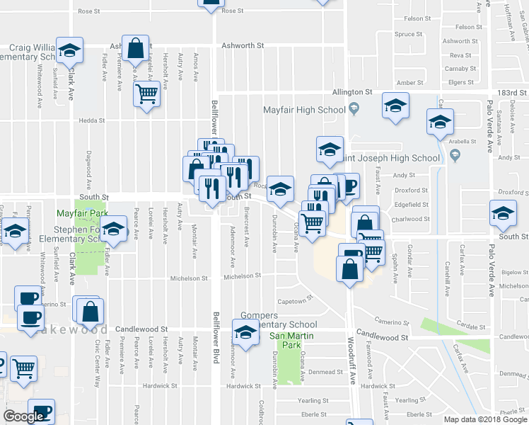 map of restaurants, bars, coffee shops, grocery stores, and more near 5722 Coldbrook Avenue in Lakewood