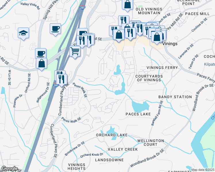 map of restaurants, bars, coffee shops, grocery stores, and more near 3122 Lonesome Pine Lane Northwest in Atlanta