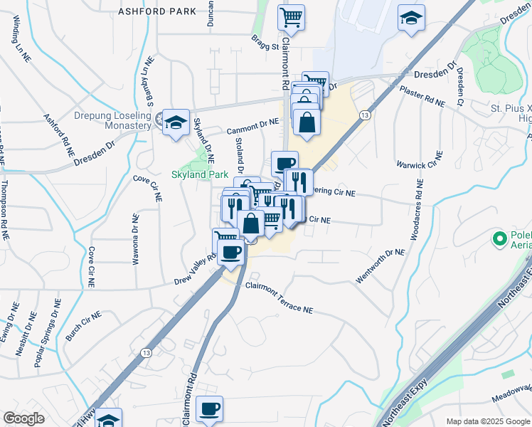 map of restaurants, bars, coffee shops, grocery stores, and more near 3976 Buford Hwy NE in Atlanta