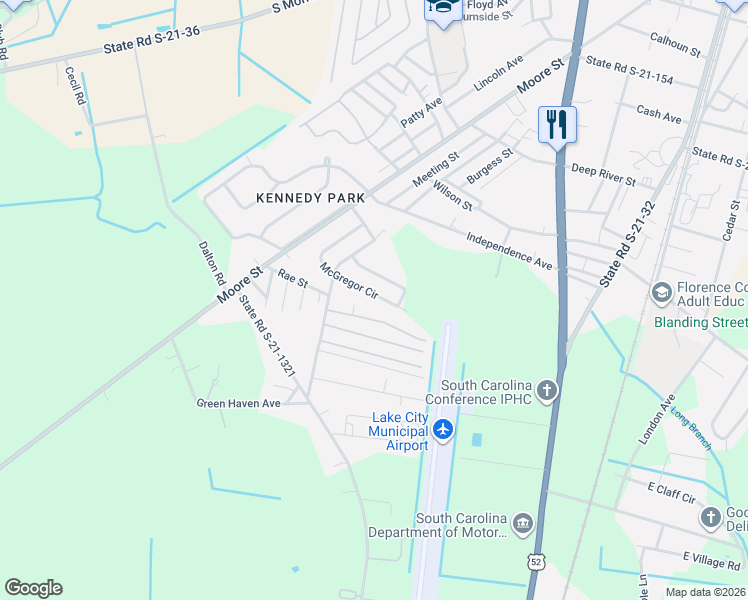 map of restaurants, bars, coffee shops, grocery stores, and more near 633 McGregor Circle in Lake City