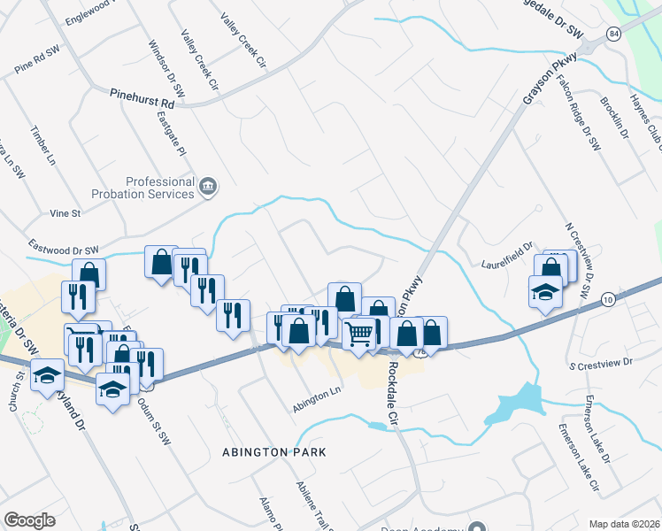 map of restaurants, bars, coffee shops, grocery stores, and more near 2537 Kings Pistol Court in Grayson