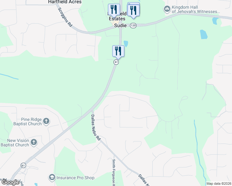 map of restaurants, bars, coffee shops, grocery stores, and more near 71 Campground School Road in Dallas