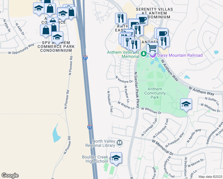 map of restaurants, bars, coffee shops, grocery stores, and more near 3761 West Medinah Way in New River