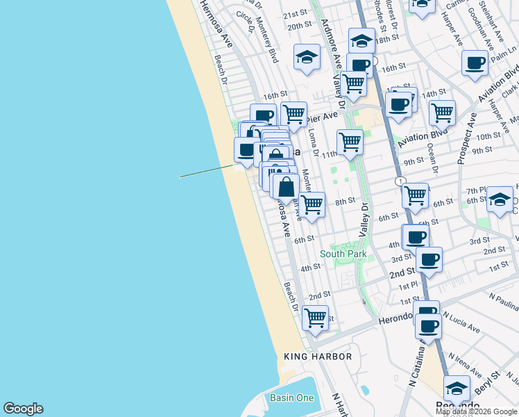 map of restaurants, bars, coffee shops, grocery stores, and more near 830 The Strand in Hermosa Beach