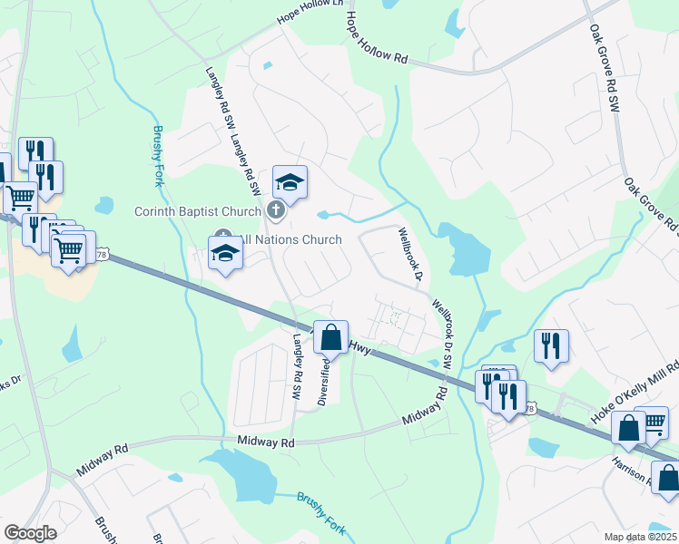 map of restaurants, bars, coffee shops, grocery stores, and more near 3292 Shady Valley Court Southwest in Loganville