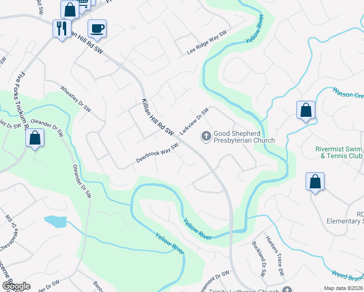 map of restaurants, bars, coffee shops, grocery stores, and more near 3992 Deerbrook Way Southwest in Lilburn