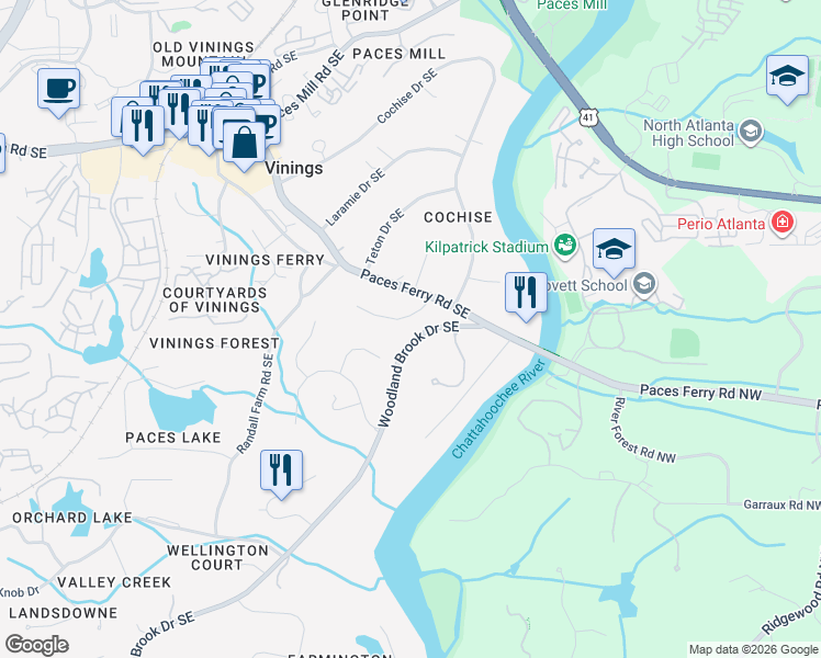 map of restaurants, bars, coffee shops, grocery stores, and more near 3230 Lemons Ridge in Atlanta