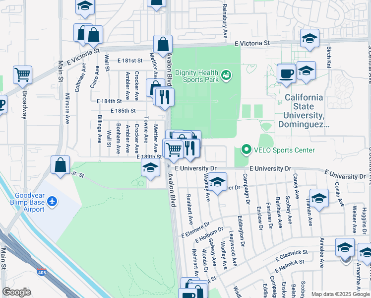 map of restaurants, bars, coffee shops, grocery stores, and more near 634 Loyola Avenue in Carson