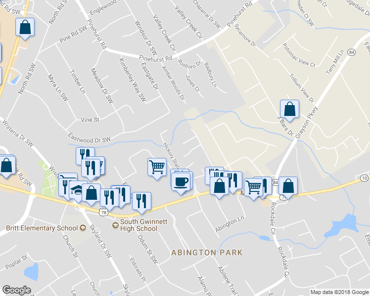 map of restaurants, bars, coffee shops, grocery stores, and more near 2064 Gazebo Lane in Snellville