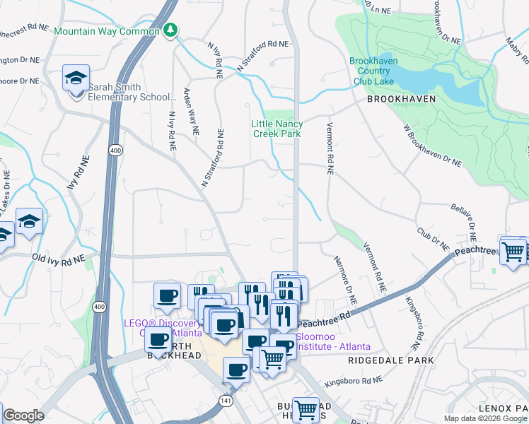 map of restaurants, bars, coffee shops, grocery stores, and more near 819 Carlton Ridge Northeast in Atlanta