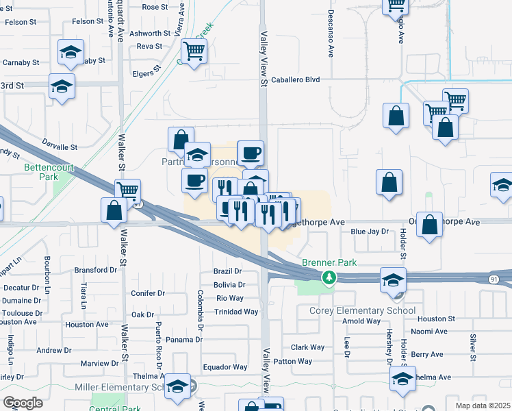 map of restaurants, bars, coffee shops, grocery stores, and more near 6 Centerpointe Drive in La Palma