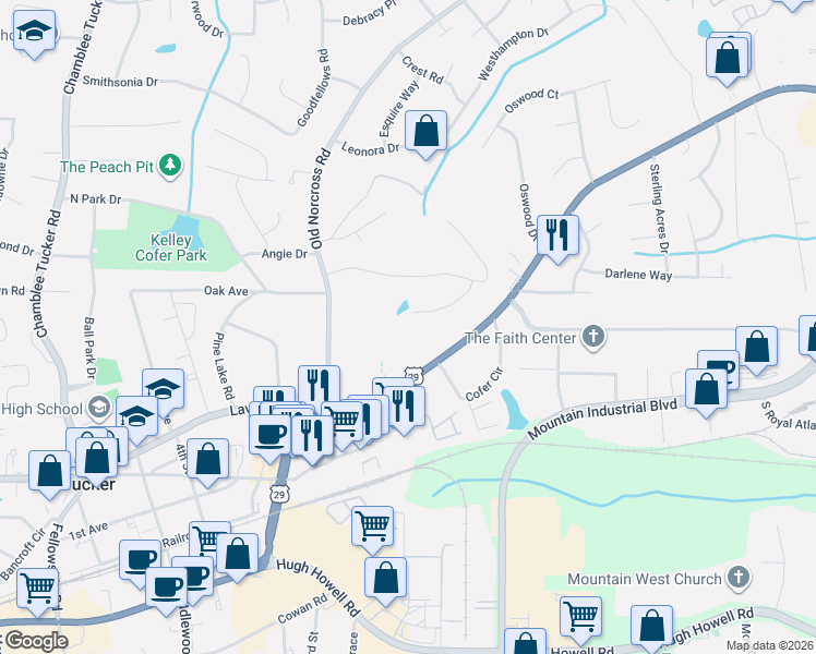 map of restaurants, bars, coffee shops, grocery stores, and more near 4620 Sims Court in Tucker