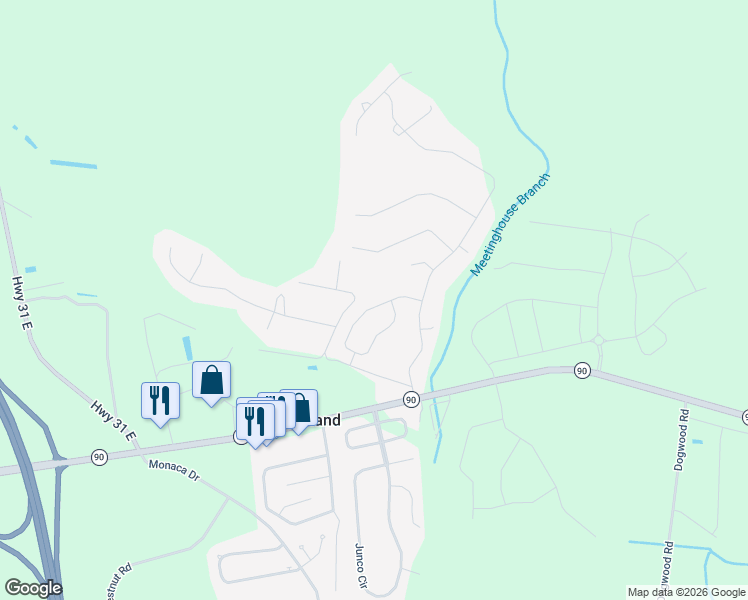map of restaurants, bars, coffee shops, grocery stores, and more near 128 Devonbrook Place in Longs
