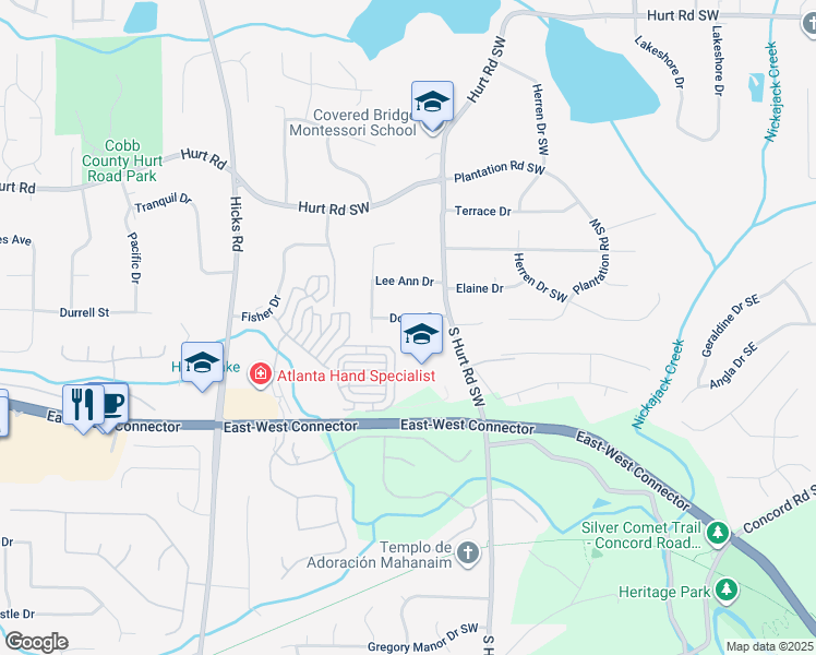 map of restaurants, bars, coffee shops, grocery stores, and more near 565 Donna Drive in Smyrna