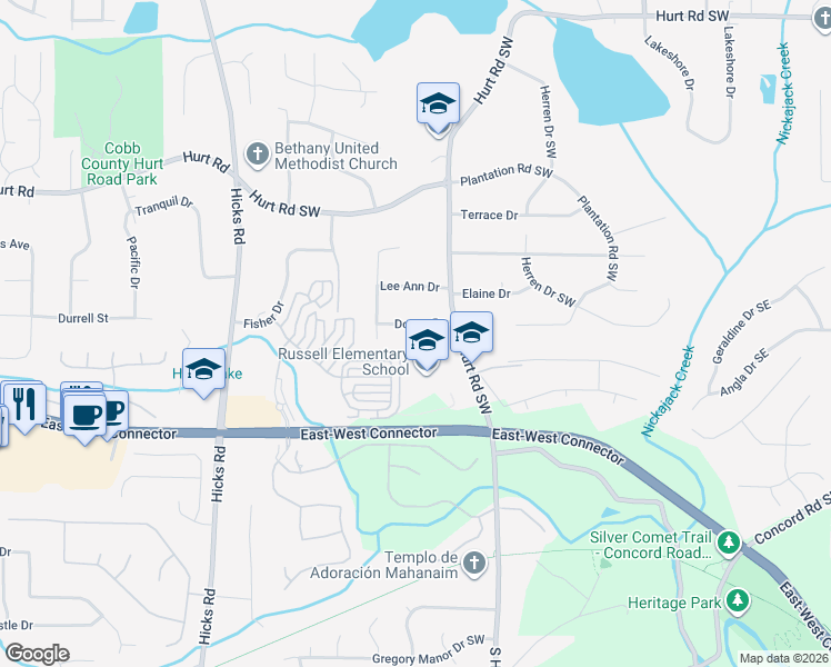 map of restaurants, bars, coffee shops, grocery stores, and more near 565 Donna Drive in Smyrna