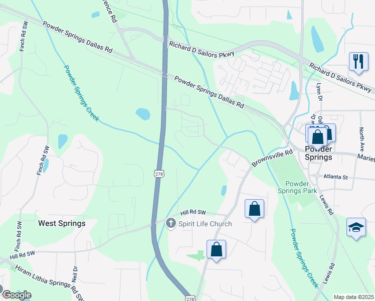 map of restaurants, bars, coffee shops, grocery stores, and more near 4702 Jellico Drive in Powder Springs