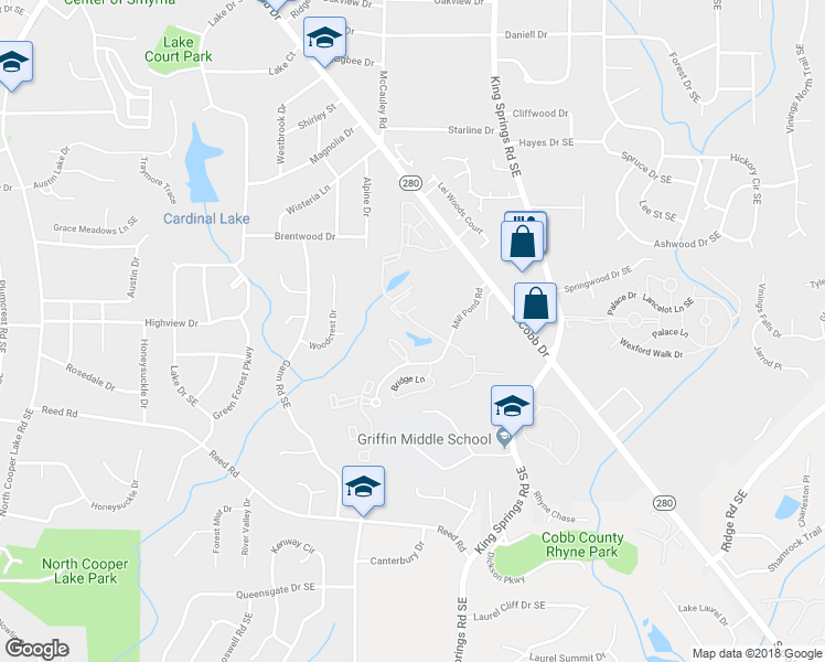 map of restaurants, bars, coffee shops, grocery stores, and more near 704 Mill Pond Drive in Smyrna