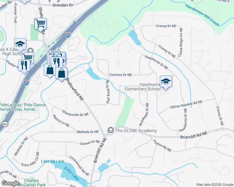 map of restaurants, bars, coffee shops, grocery stores, and more near 2509 Overlook Way Northeast in Atlanta