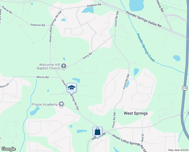 map of restaurants, bars, coffee shops, grocery stores, and more near 5637 Riding Woods Drive Southwest in Hiram