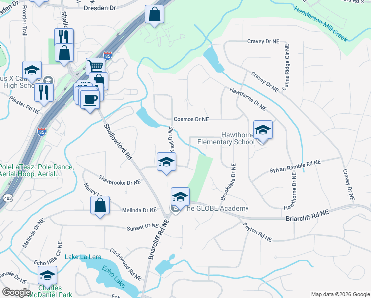 map of restaurants, bars, coffee shops, grocery stores, and more near 2509 Overlook Way Northeast in Atlanta