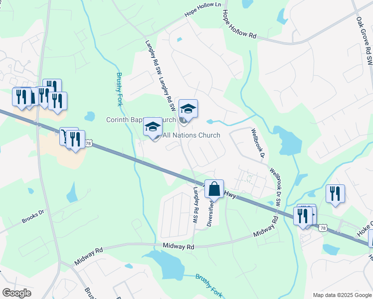 map of restaurants, bars, coffee shops, grocery stores, and more near 3195 Wrenwood Court in Loganville